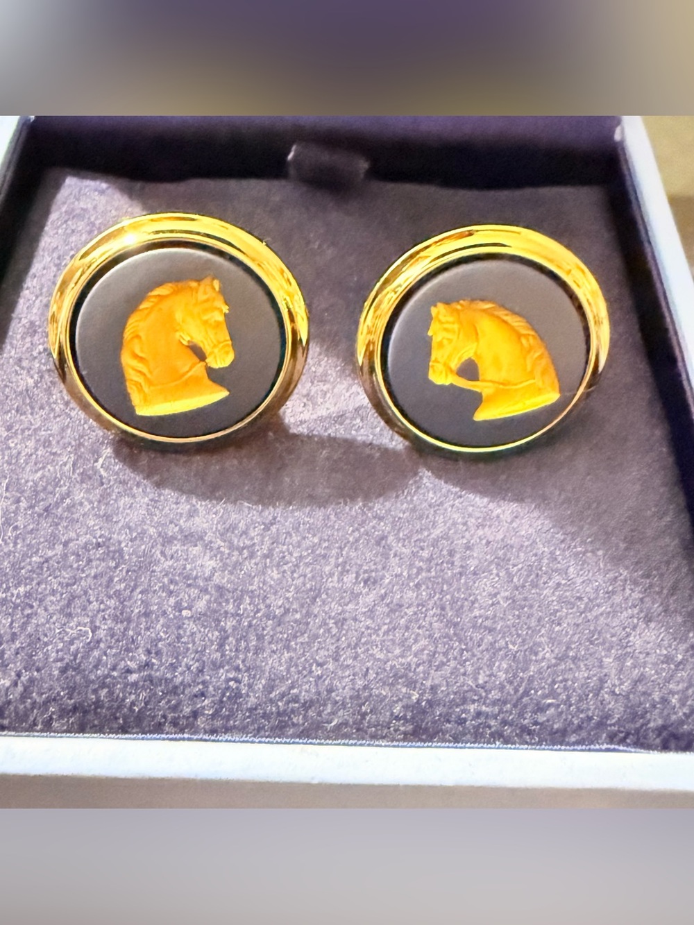 Wedgwood dark blue Enamel Cufflinks with Gold Horse Head